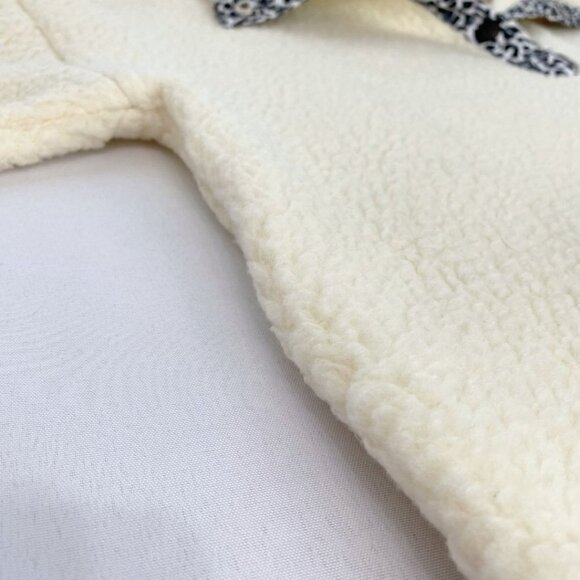 J CREW VINTAGE FLEECE IVORY WHITE SNAP COLLAR LEOPARD TRIM SHERPA PULLOVER - S - Picture 6 of 9